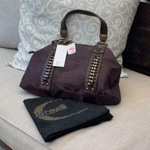 Just Cavalli Brown Satchel Bag